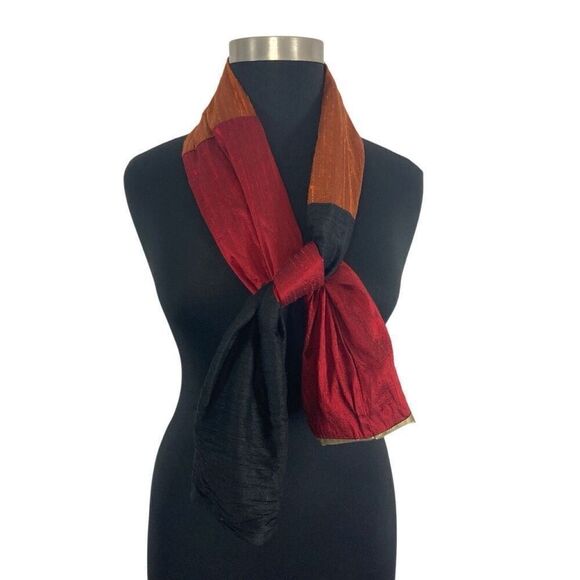 Xiao Magic Multi Colored Silk Scarf Art to Wear Lagenlook NWOT Red Orange Black - Picture 4 of 15